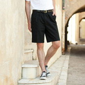 Teflon®-coated double pleat front chino shorts